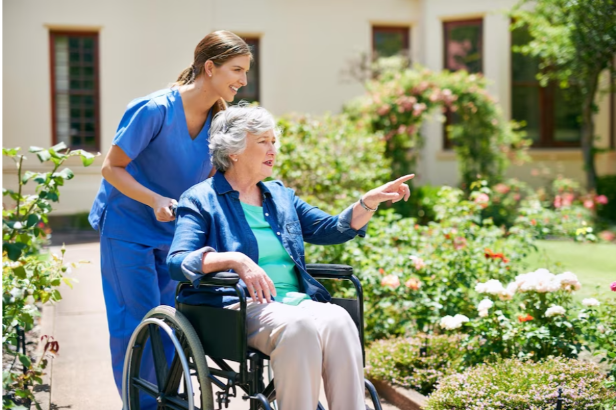 Top rated Domiciliary Home Care Provider in Yorkshire, United Kingdom, 2023-2024. career with elderly woman in a wheelchair